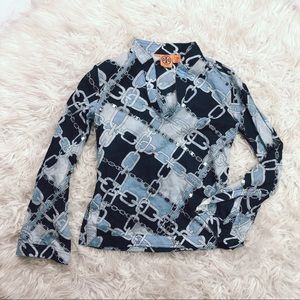 • Tory Burch • Chain Print Sequin Blue Tunic Top 2